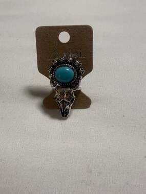 Tipi Steer Skull Turquoise Western Statement Ring